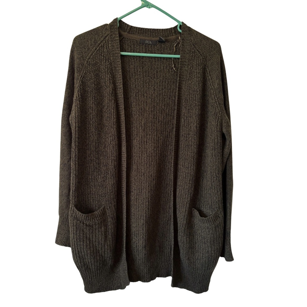RDI Women's Dark Green Long Sleeve Elbow Patch Cardigan Sweater - Picture 1 of 4